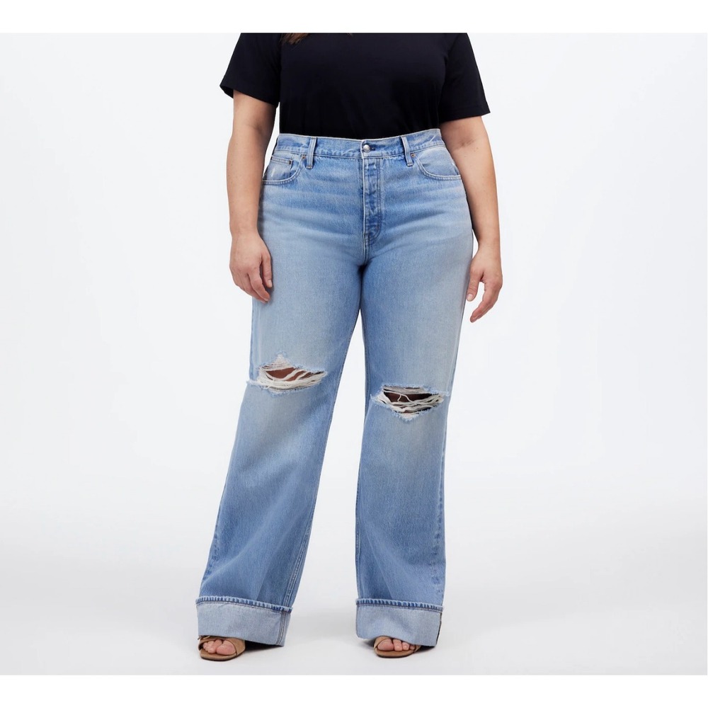 Madewell Low-Slung Baggy Skater Jeans Light Wash Distressed Wide Leg 16W